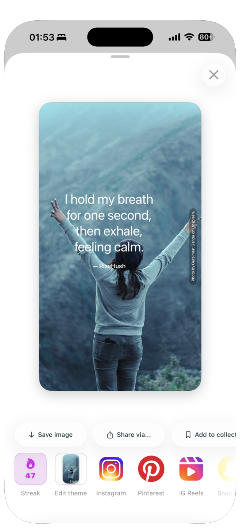 A styled RiseHush quote ready to share