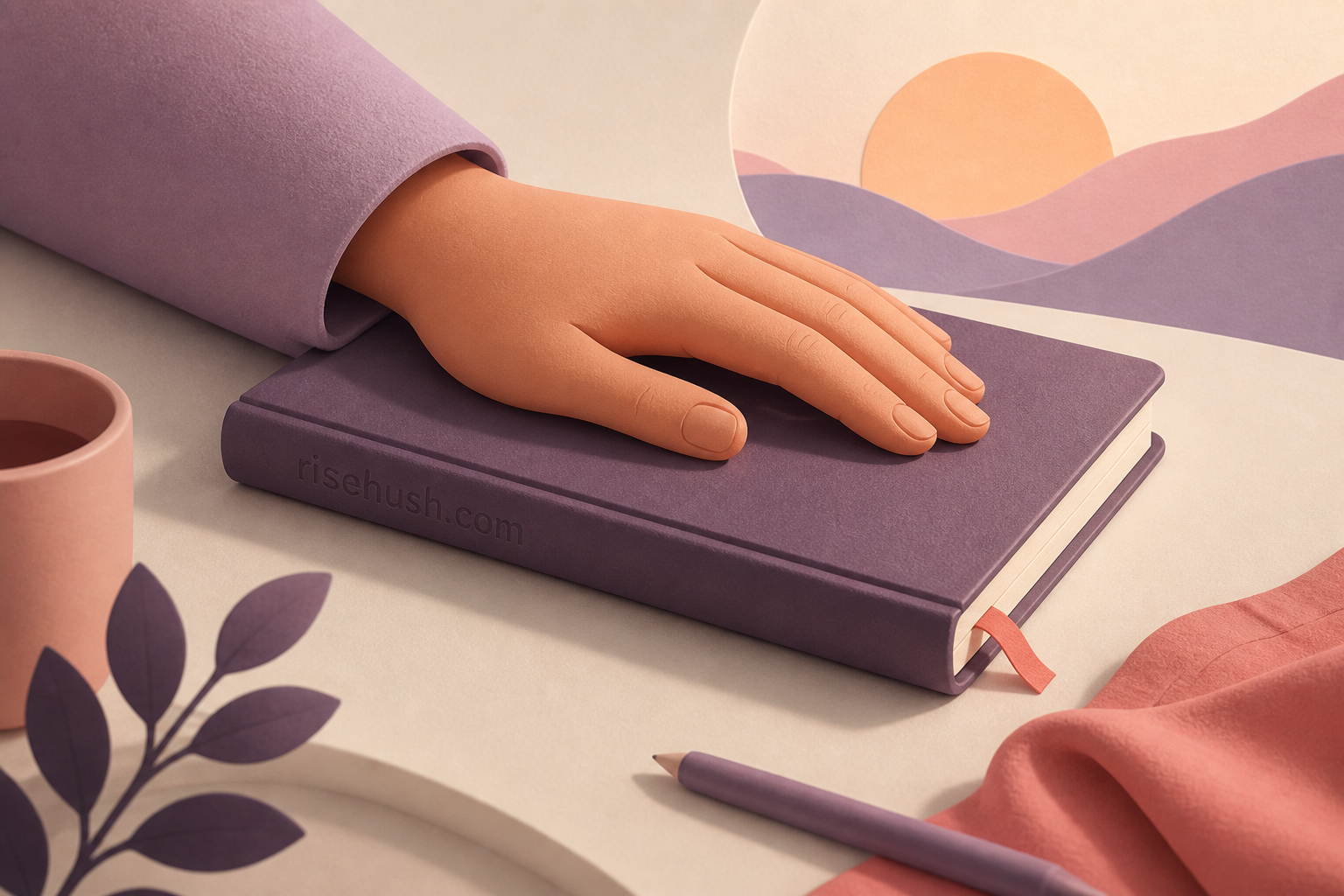 Open notebook and a single candle on a wooden table in soft morning light — risehush.com
