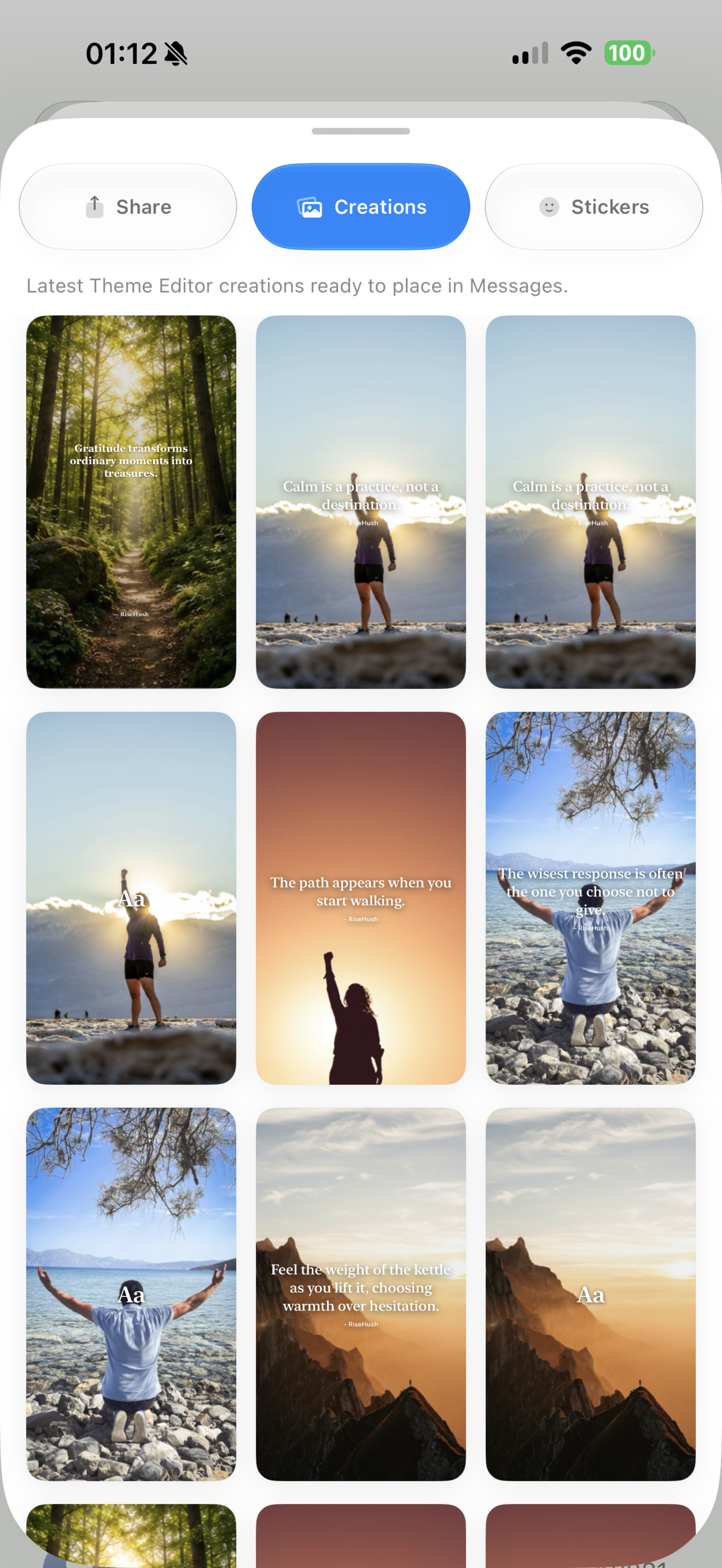 Messages & Stickers — Send quote cards in iMessage, with a word-art sticker pack included.